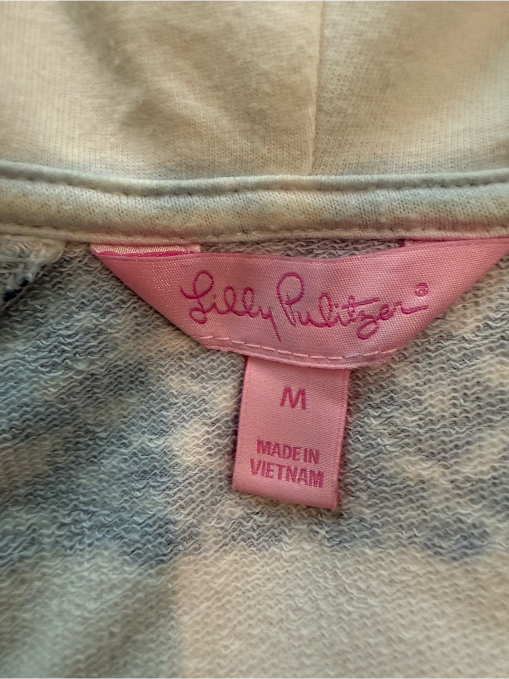 Lilly Pulitzer White Hooded Pullover with Navy Stripes and Pink Accents - Picture 7 of 9